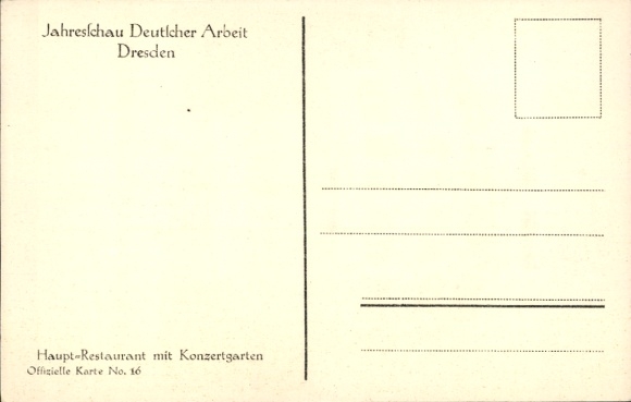 Postcard Dresden, Annual Exhibition of German Work, main restaurant with concert garden