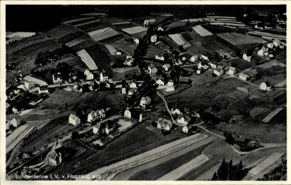 Postcard Schnarrtanne Auerbach im Vogtland, aerial photograph