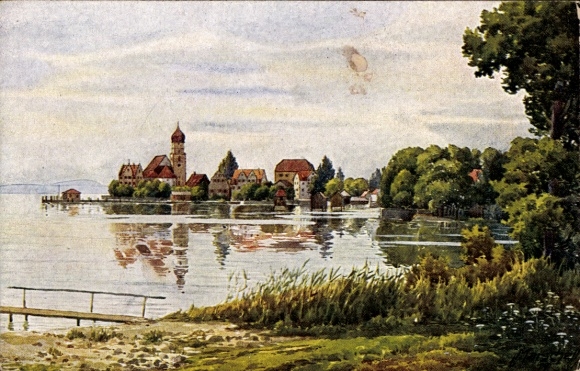 Artist Postcard Marschall, V., Wasserburg am Bodensee, view of the city