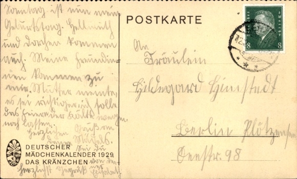 Artist Postcard German Girls Calendar 1929, The Wreath