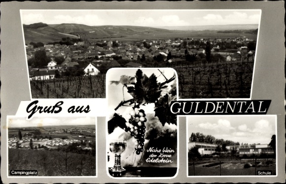 Postcard Heddesheim Guldental on the Nahe, campsite, school, panorama