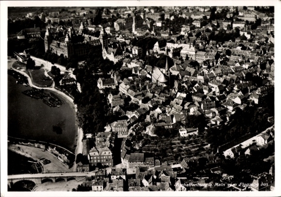 Postcard Aschaffenburg in Lower Franconia, Main, aerial photograph