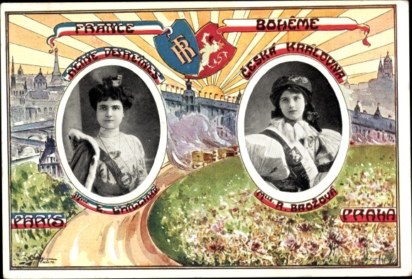 Coat of Arms Artist Postcard Slavnost Kraloven Flower 1910 Prague, E. Gaillard, R. Brozova