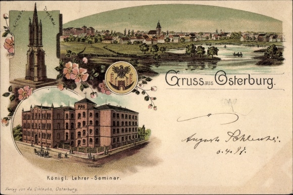 Chromo-Litho Osterburg, royal. Teachers Seminary, War Memorial