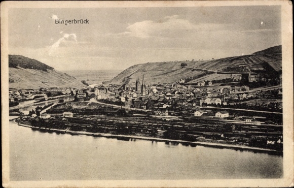 Postcard Bingerbrück Bingen am Rhein, river landscape, building, hill, church