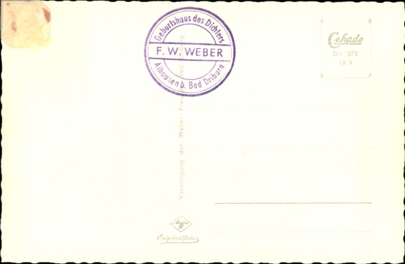 Postcard Alhausen Bad Driburg in Westphalia, birthplace of FW Weber, simple room with chair and