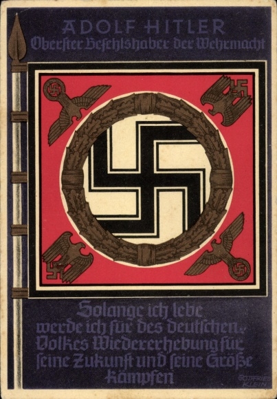 Artist Postcard Klein, Gottfried, Supreme Commander of the Wehrmacht, Adolf Hitler, Quote