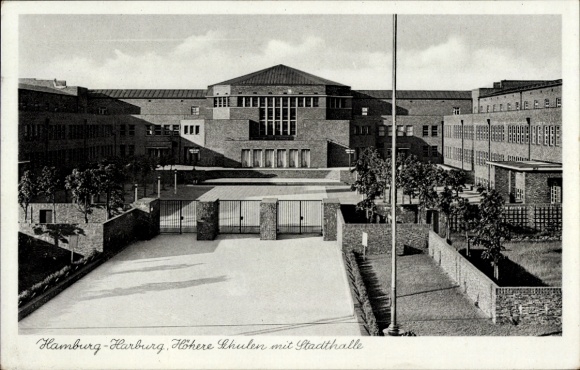 Ak Hamburg Harburg, middelbare scholen met gemeentehuis