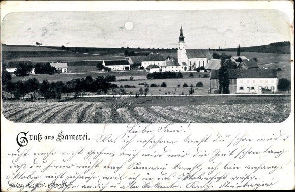 Postcard Sammarei Ortenburg, general view of the city, church, moon