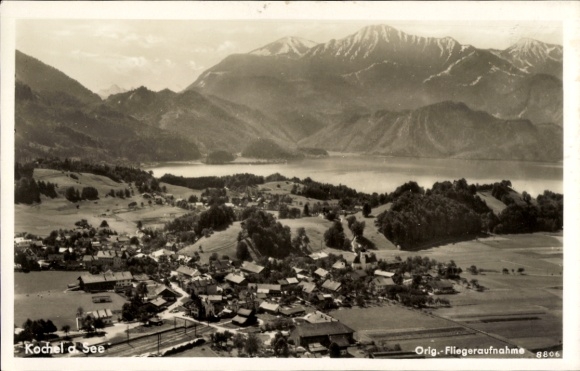 Postcard Kochel am See Upper Bavaria, aerial photograph
