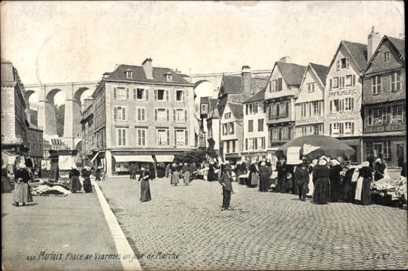 Postcard Morlaix Finistère, Market