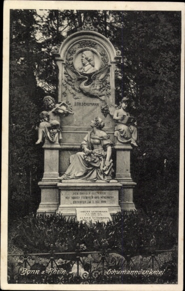 PC Bonn am Rhein, Schumann monument, statue with angel, inscription, Bonn am Rhein