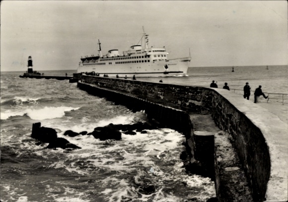 Postcard Rostock Warnemünde, ferry Warnemünde, view from the pier