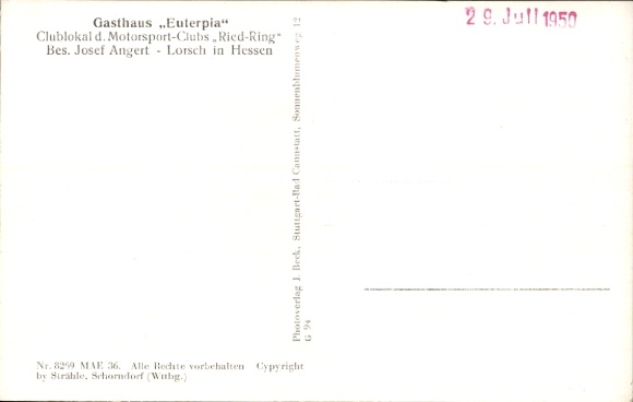 Postcard Lorsch on the Bergstraße Hesse, aerial photograph, Gasthaus Euterpia