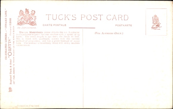 Kunstenaar Ak RMS Mauretania, Cunard Line