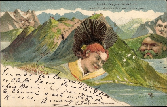 Artist PC Die Rigi, eternally young and eternally beautiful, mountains with faces, P. Killinger no. 107