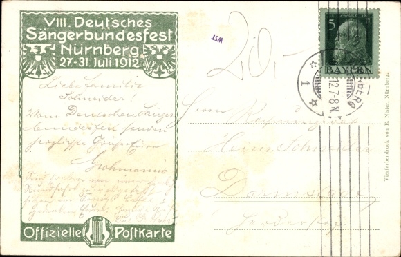 Artist coat of arms PC Nuremberg in Middle Franconia, 50th anniversary of the Deutscher Sängerbund 1912