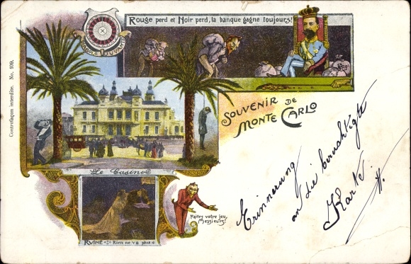 Chromo-Litho Monte Carlo Monaco, Casino, Gambling, Prince Albert I, Devil