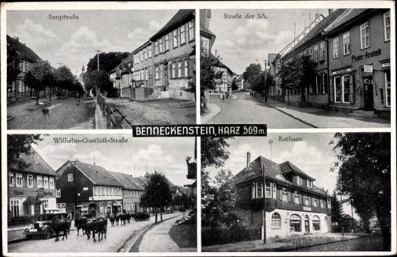Ak Benneckenstein Oberharz am Brocken, Bergstrasse, Strasse der SA, Wilhelm Gustloff Strasse, gemeentehuis