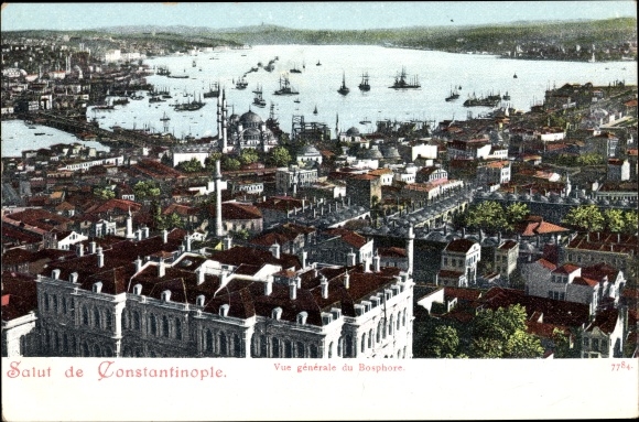 Postcard Constantinople Istanbul Turkey, general view of the Bosphorus
