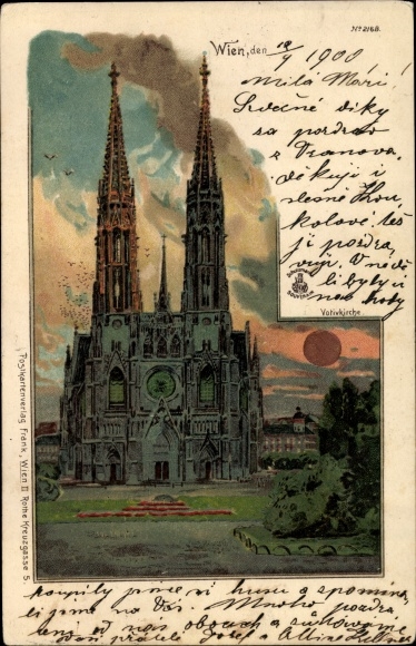 Sonnenschein Litho Wien 9. Alsergrund Österreich, Votivkirche, Abendstimmung