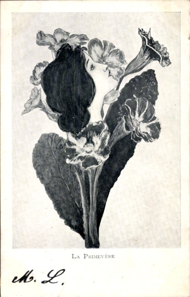 Artist Postcard La Primavere, humanized flower, allegory