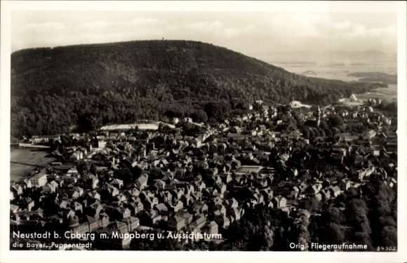 Ak Neustadt bei Coburg Oberfranken, Muppberg, Aussichtsturm, Fliegeraufnahme