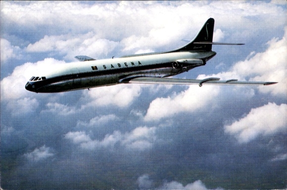 Postcard Belgian passenger aircraft, Caravelle Continental Jet, Sabena