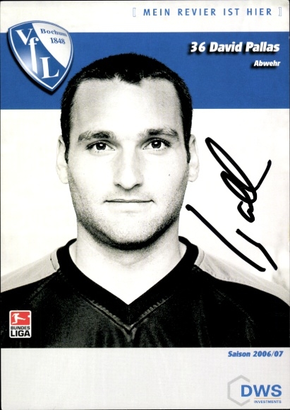 Autograph card footballer David Pallas, VfL Bochum, autograph