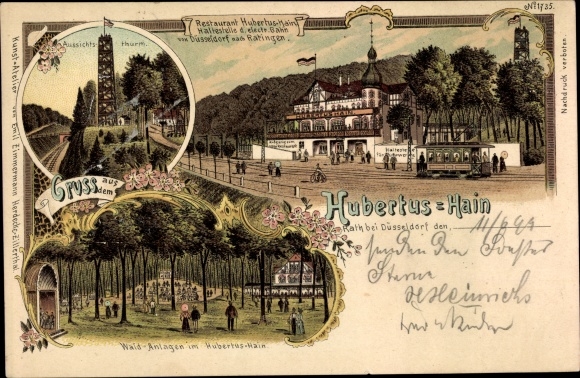 Chromo-Litho Rath Düsseldorf am Rhein, Hubertus Hain, restaurant, observation tower, forest areas