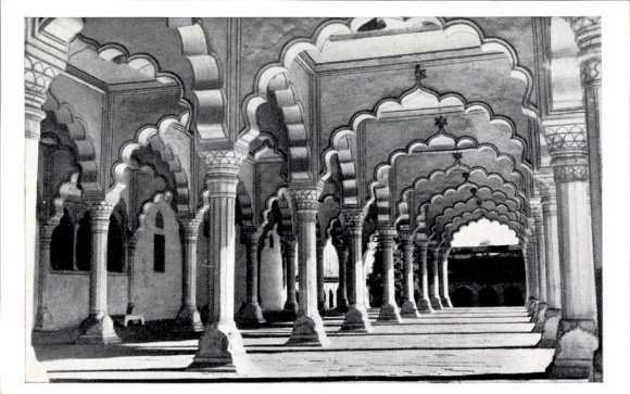 Ak Agra Indien, Fort Diwan-i-'Am, Innenansicht, Säulen, Bögen