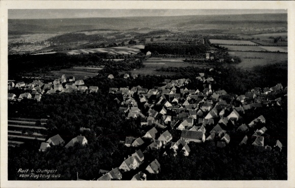 Postcard Ruit near Stuttgart Ostfildern in Baden, aerial photograph