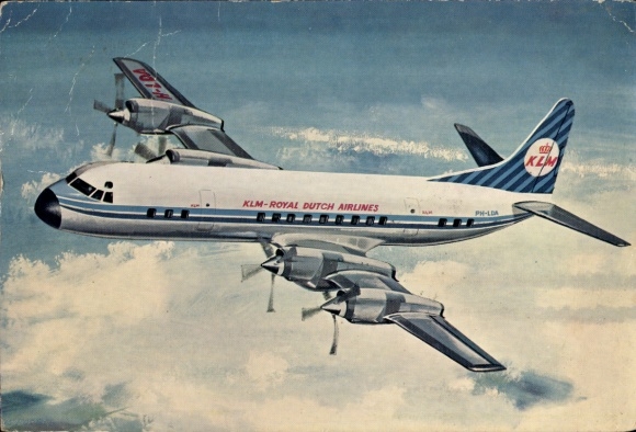 Postcard passenger aircraft Lockheed Prop-Jet Electra, KLM