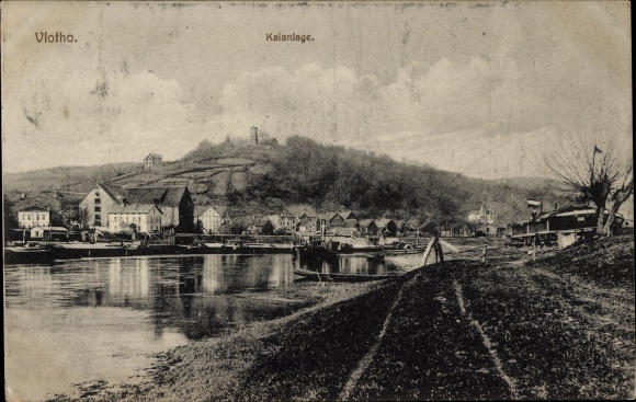 Postcard Vlotho on the Weser, quay, total view