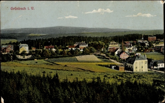 Ak Grünbach im Vogtland Sachsen, Ortschaft mit Landschaftsblick