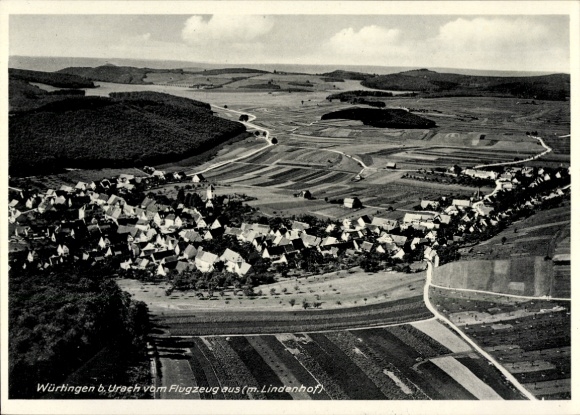 Postcard Würtingen St. Johann Swabian Alb Württemberg, photo of Würtingen from an airplane, ...