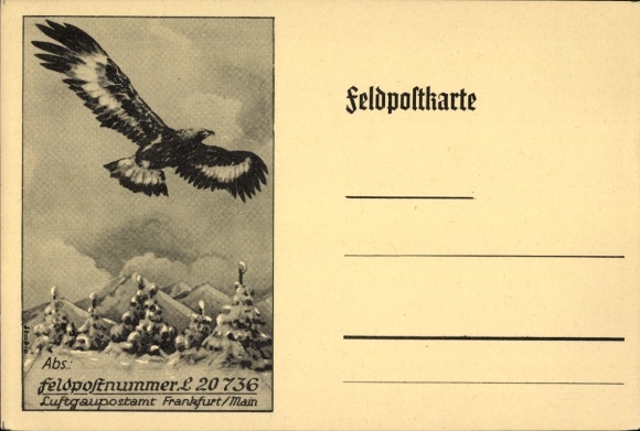 Ak Feldpost 2. WK, Wehrmacht, Feldpostnummer L 20736, Luftgaupostamt Frankfurt/Main, Adler