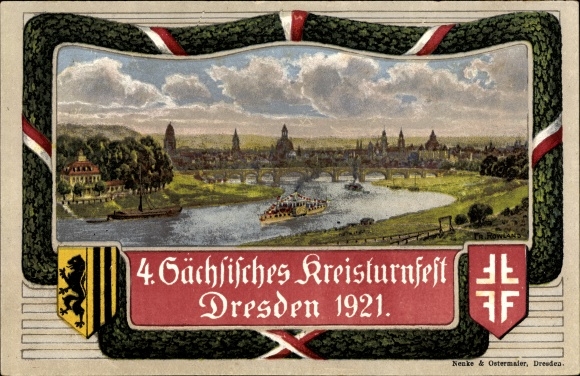 Artist PC Rowland, Dresden center old town, 4th Saxon district gymnastics festival 1921, city view