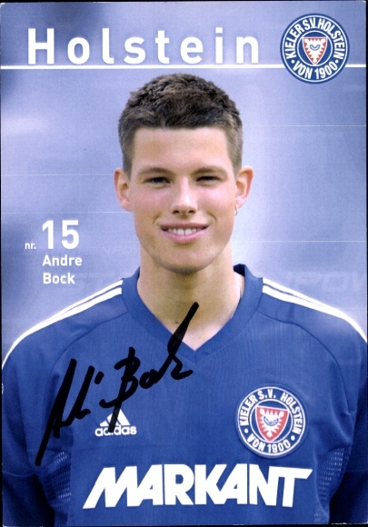 Karta z autografem piłkarza Andre Bocka, Holstein Kiel, autograf