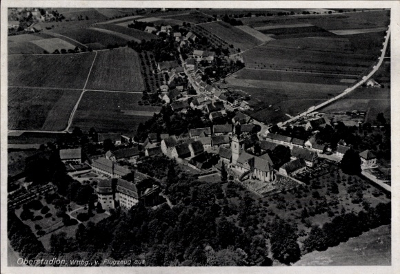 Postcard Oberstadion in Upper Swabia, aerial photograph