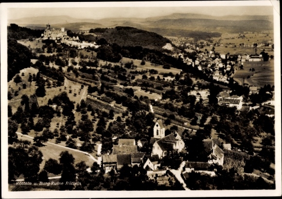 Postcard Rötteln Haagen Lörrach in Baden, general view, Rötteln castle ruins, Rötteln Castle in the Wiesental