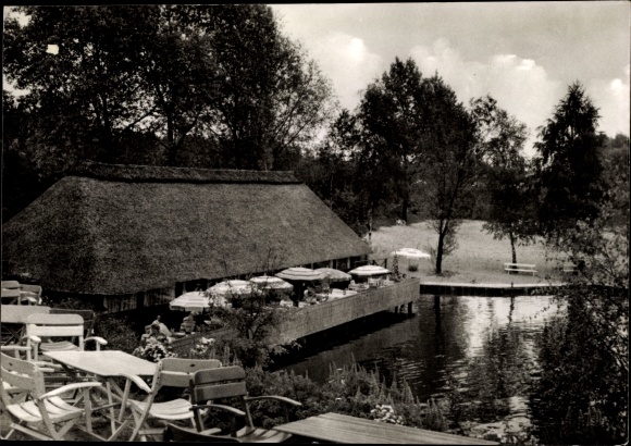 Postcard Güster in Lauenburg, Prüss Lake, restaurant terrace
