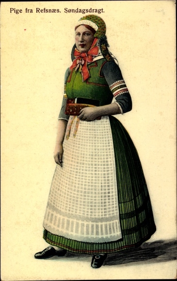 Postcard Refsnæs, Woman in Danish costume, portrait, folk costume