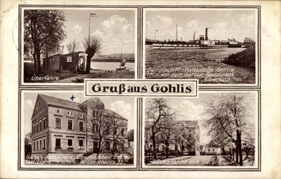 Postcard Dresden West Gohlis, ferry, steamship stop, garden restaurant Elbschlösschen