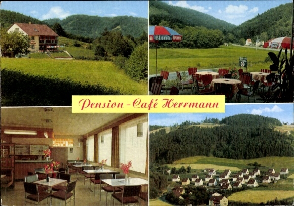 Postcard Bad Berneck in the Fichtelgebirge Bavaria, Pension-Café Herrmann, cozy terrace, quiet surroundings
