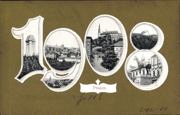 Ak Plauen im Vogtland, Jahreszahl 1908, Platz, Turm, Amtsgebäude