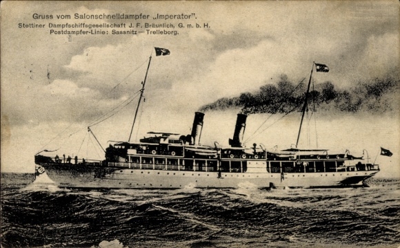 Ak-stoomboot Imperator, Stettin Steamship Company, Braunlich, salon-snelstoomboot
