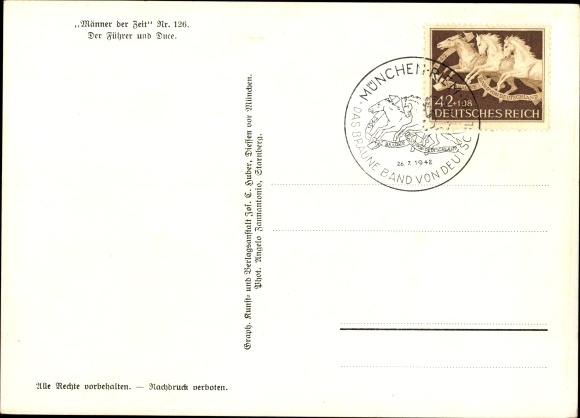Postcard Führer and Reich Chancellor Adolf Hitler, Benito Mussolini, state meeting, men of the time 126