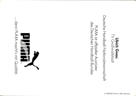 Autograph card handball player Ulrich Gnau, TV Großwallstadt, autograph