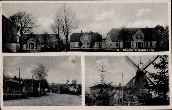 Postcard Groß Rheide in Schleswig, town views, windmill